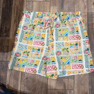 Doe and Rae Womens Tropical Stamp Print Paperbag Waist Shorts Multi Color Small